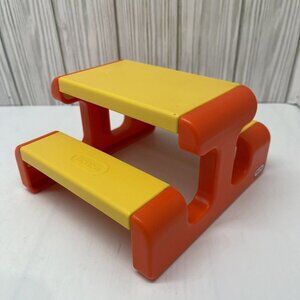 Vtg Little Tikes Miniature Picnic Table for Doll Dollhouse Size Orange & Yellow